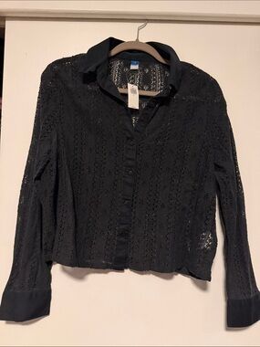 Black Lace Button-Front Shirt